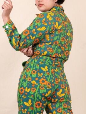 Big Bud Press Butterfly Long Sleeve Green Groovy Retro Jumpsuit
